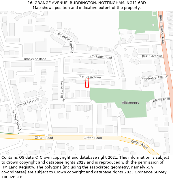 16, GRANGE AVENUE, RUDDINGTON, NOTTINGHAM, NG11 6BD: Location map and indicative extent of plot