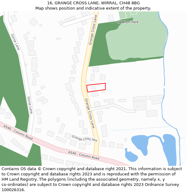 16, GRANGE CROSS LANE, WIRRAL, CH48 8BG: Location map and indicative extent of plot