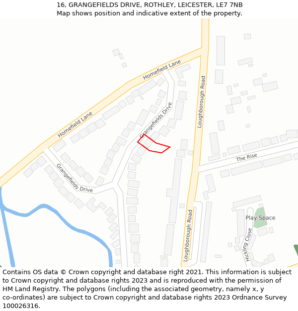 16, GRANGEFIELDS DRIVE, ROTHLEY, LEICESTER, LE7 7NB: Location map and indicative extent of plot