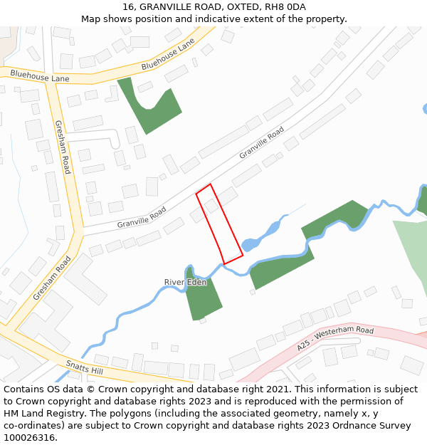 16, GRANVILLE ROAD, OXTED, RH8 0DA: Location map and indicative extent of plot