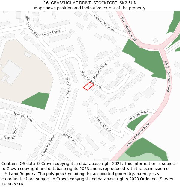 16, GRASSHOLME DRIVE, STOCKPORT, SK2 5UN: Location map and indicative extent of plot