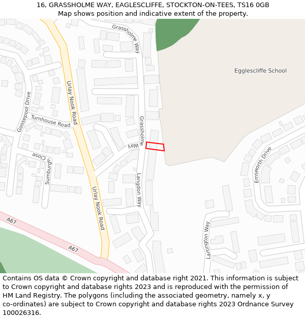 16, GRASSHOLME WAY, EAGLESCLIFFE, STOCKTON-ON-TEES, TS16 0GB: Location map and indicative extent of plot