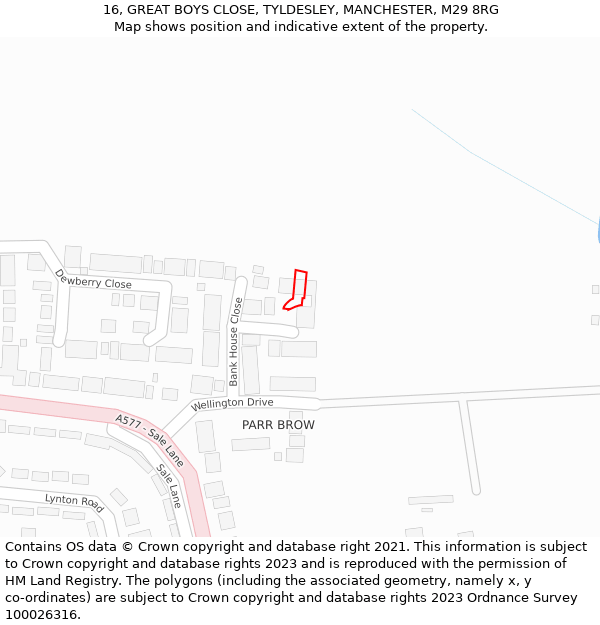 16, GREAT BOYS CLOSE, TYLDESLEY, MANCHESTER, M29 8RG: Location map and indicative extent of plot