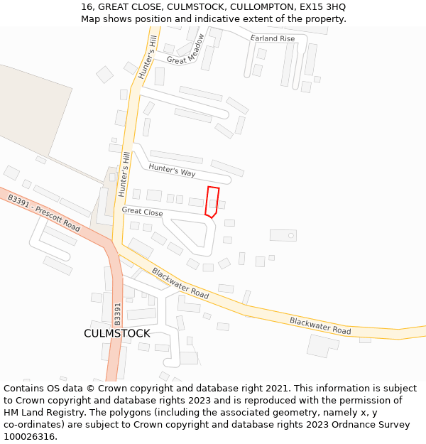 16, GREAT CLOSE, CULMSTOCK, CULLOMPTON, EX15 3HQ: Location map and indicative extent of plot