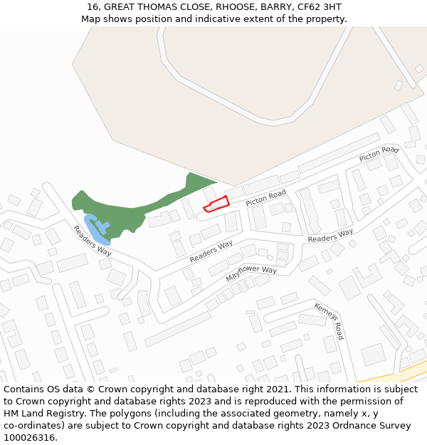 16, GREAT THOMAS CLOSE, RHOOSE, BARRY, CF62 3HT: Location map and indicative extent of plot