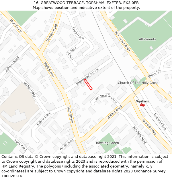 16, GREATWOOD TERRACE, TOPSHAM, EXETER, EX3 0EB: Location map and indicative extent of plot