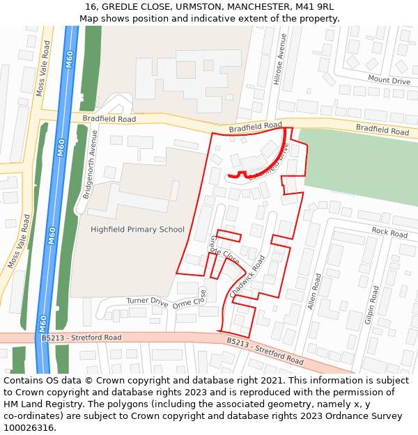 16, GREDLE CLOSE, URMSTON, MANCHESTER, M41 9RL: Location map and indicative extent of plot