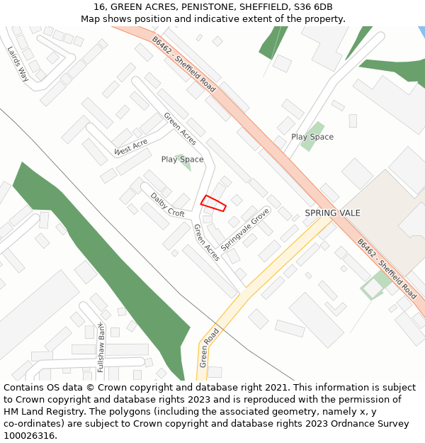 16, GREEN ACRES, PENISTONE, SHEFFIELD, S36 6DB: Location map and indicative extent of plot