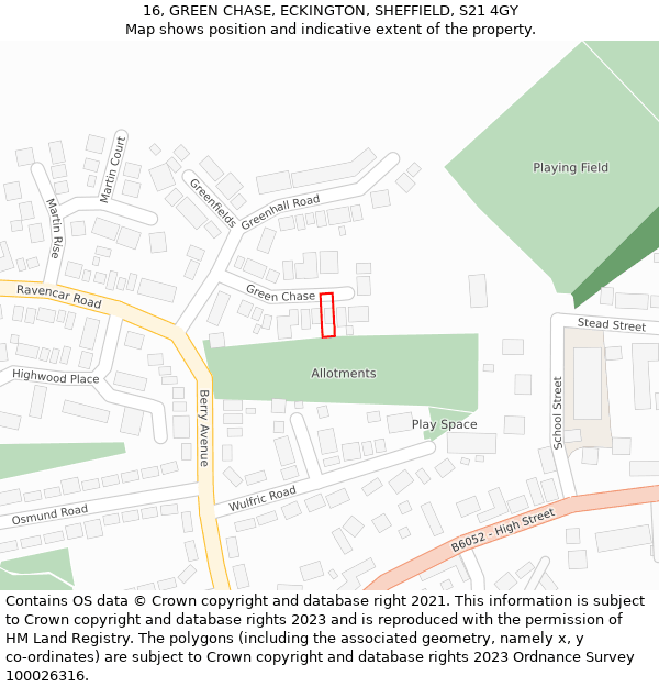 16, GREEN CHASE, ECKINGTON, SHEFFIELD, S21 4GY: Location map and indicative extent of plot