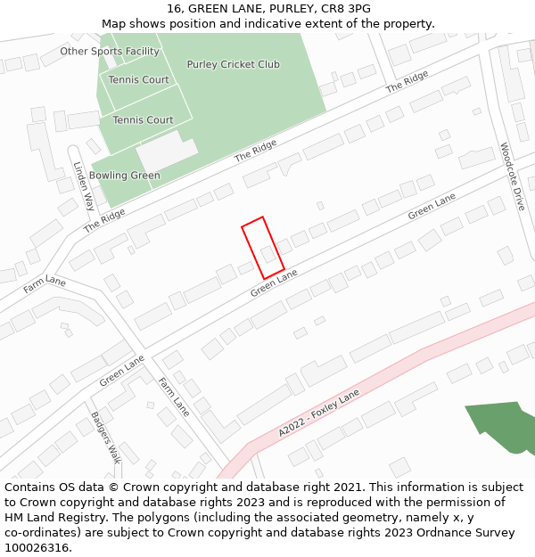 16, GREEN LANE, PURLEY, CR8 3PG: Location map and indicative extent of plot