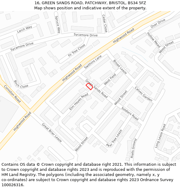 16, GREEN SANDS ROAD, PATCHWAY, BRISTOL, BS34 5FZ: Location map and indicative extent of plot