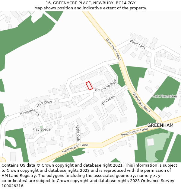 16, GREENACRE PLACE, NEWBURY, RG14 7GY: Location map and indicative extent of plot