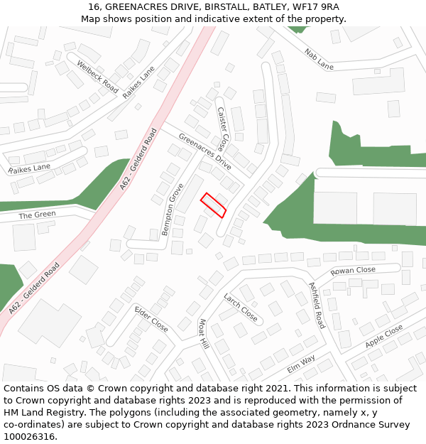 16, GREENACRES DRIVE, BIRSTALL, BATLEY, WF17 9RA: Location map and indicative extent of plot