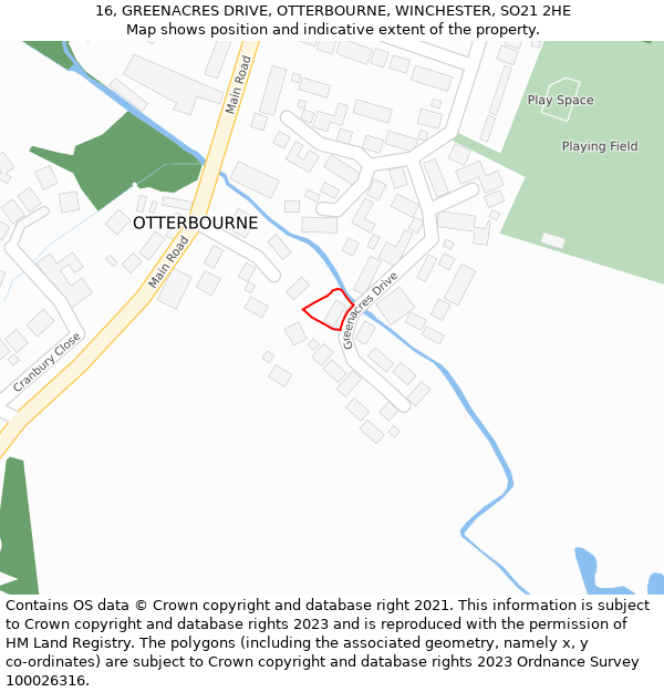 16, GREENACRES DRIVE, OTTERBOURNE, WINCHESTER, SO21 2HE: Location map and indicative extent of plot