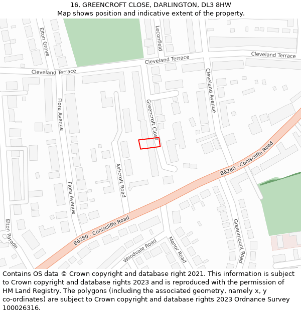 16, GREENCROFT CLOSE, DARLINGTON, DL3 8HW: Location map and indicative extent of plot