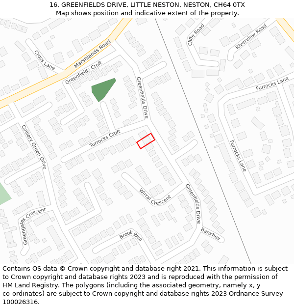 16, GREENFIELDS DRIVE, LITTLE NESTON, NESTON, CH64 0TX: Location map and indicative extent of plot