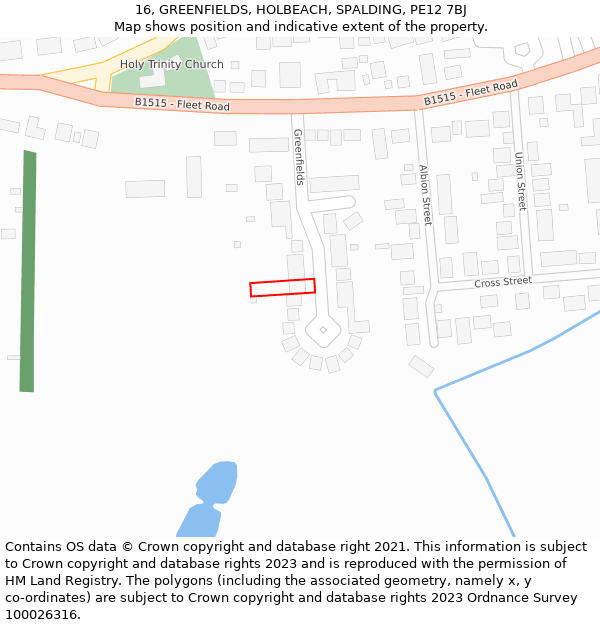 16, GREENFIELDS, HOLBEACH, SPALDING, PE12 7BJ: Location map and indicative extent of plot