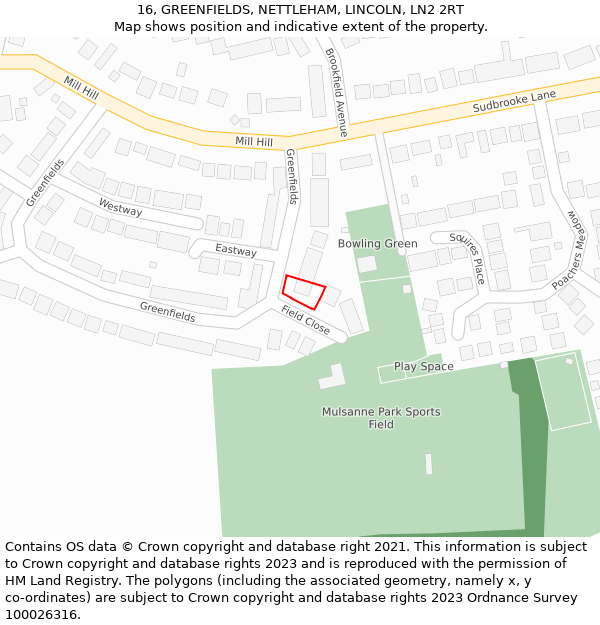 16, GREENFIELDS, NETTLEHAM, LINCOLN, LN2 2RT: Location map and indicative extent of plot