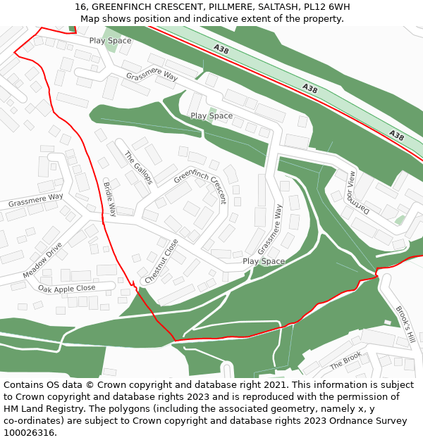 16, GREENFINCH CRESCENT, PILLMERE, SALTASH, PL12 6WH: Location map and indicative extent of plot