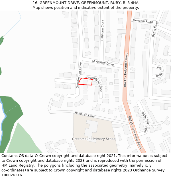 16, GREENMOUNT DRIVE, GREENMOUNT, BURY, BL8 4HA: Location map and indicative extent of plot