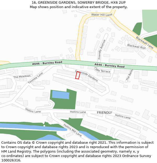 16, GREENSIDE GARDENS, SOWERBY BRIDGE, HX6 2UP: Location map and indicative extent of plot