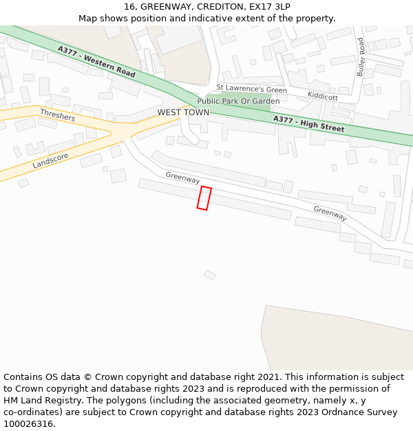 16, GREENWAY, CREDITON, EX17 3LP: Location map and indicative extent of plot