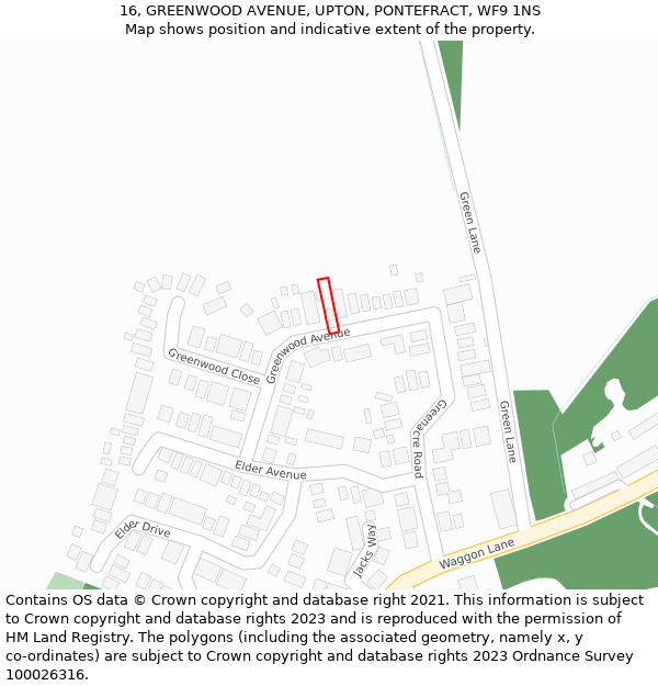 16, GREENWOOD AVENUE, UPTON, PONTEFRACT, WF9 1NS: Location map and indicative extent of plot