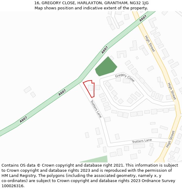 16, GREGORY CLOSE, HARLAXTON, GRANTHAM, NG32 1JG: Location map and indicative extent of plot