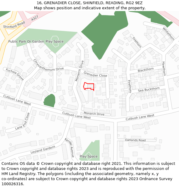 16, GRENADIER CLOSE, SHINFIELD, READING, RG2 9EZ: Location map and indicative extent of plot