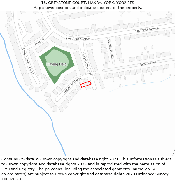 16, GREYSTONE COURT, HAXBY, YORK, YO32 3FS: Location map and indicative extent of plot