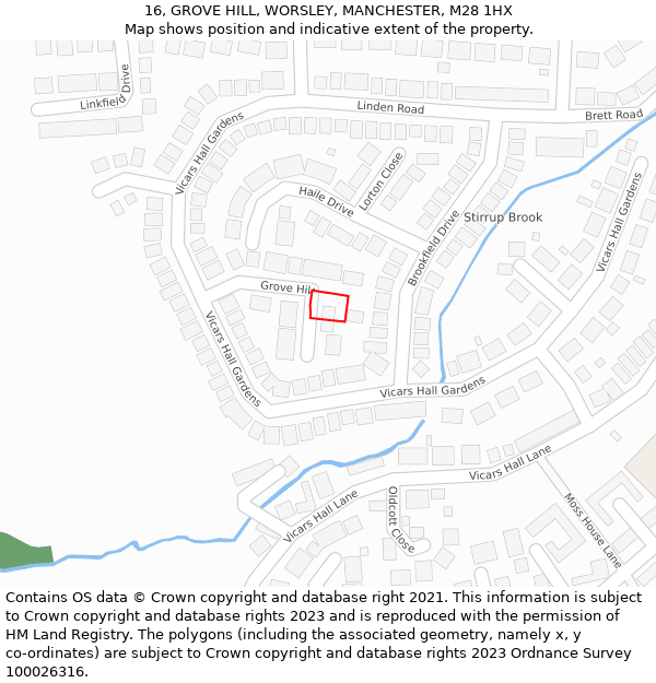 16, GROVE HILL, WORSLEY, MANCHESTER, M28 1HX: Location map and indicative extent of plot