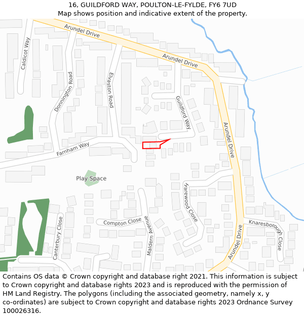 16, GUILDFORD WAY, POULTON-LE-FYLDE, FY6 7UD: Location map and indicative extent of plot