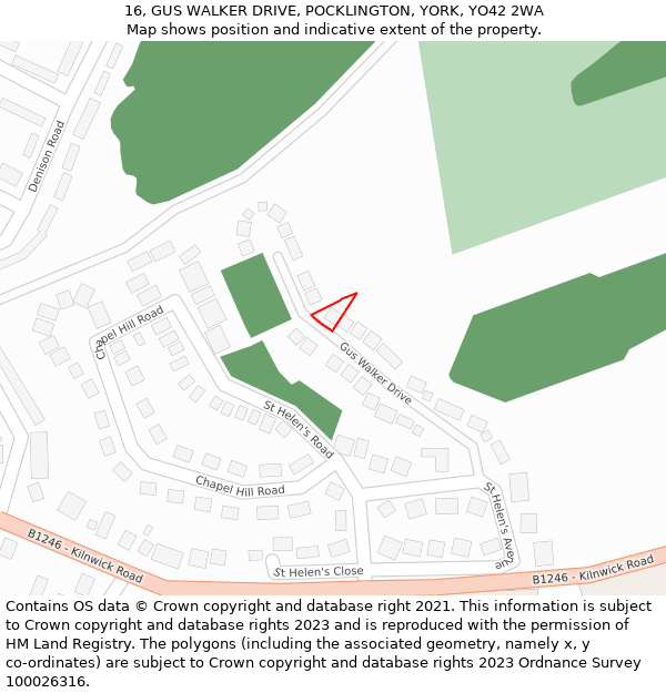 16, GUS WALKER DRIVE, POCKLINGTON, YORK, YO42 2WA: Location map and indicative extent of plot