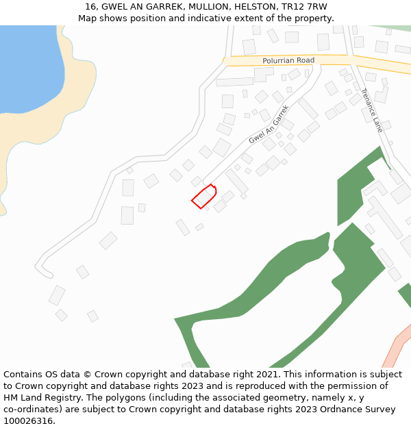 16, GWEL AN GARREK, MULLION, HELSTON, TR12 7RW: Location map and indicative extent of plot