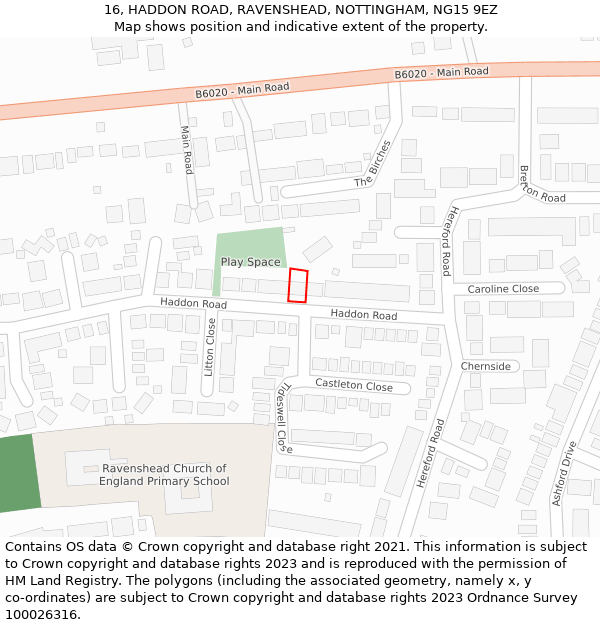 16, HADDON ROAD, RAVENSHEAD, NOTTINGHAM, NG15 9EZ: Location map and indicative extent of plot