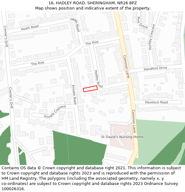 16, HADLEY ROAD, SHERINGHAM, NR26 8PZ: Location map and indicative extent of plot