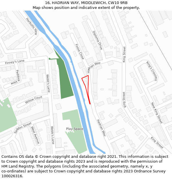 16, HADRIAN WAY, MIDDLEWICH, CW10 9RB: Location map and indicative extent of plot