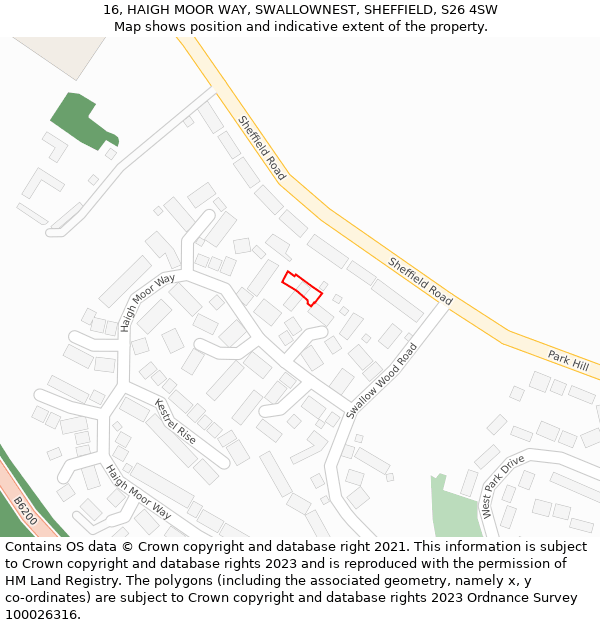 16, HAIGH MOOR WAY, SWALLOWNEST, SHEFFIELD, S26 4SW: Location map and indicative extent of plot