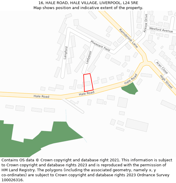 16, HALE ROAD, HALE VILLAGE, LIVERPOOL, L24 5RE: Location map and indicative extent of plot
