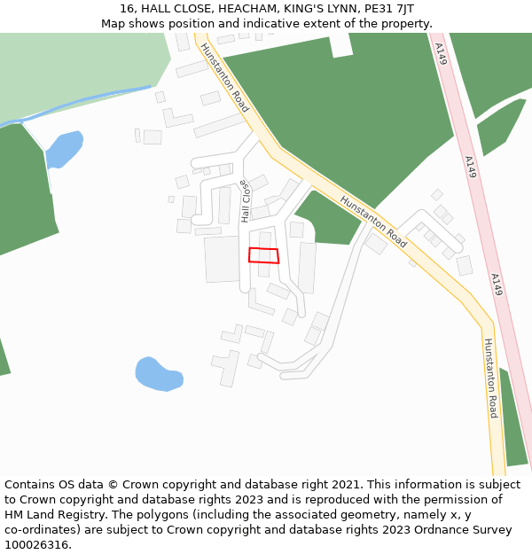 16, HALL CLOSE, HEACHAM, KING'S LYNN, PE31 7JT: Location map and indicative extent of plot