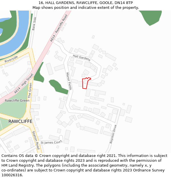 16, HALL GARDENS, RAWCLIFFE, GOOLE, DN14 8TP: Location map and indicative extent of plot