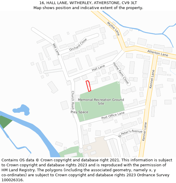 16, HALL LANE, WITHERLEY, ATHERSTONE, CV9 3LT: Location map and indicative extent of plot