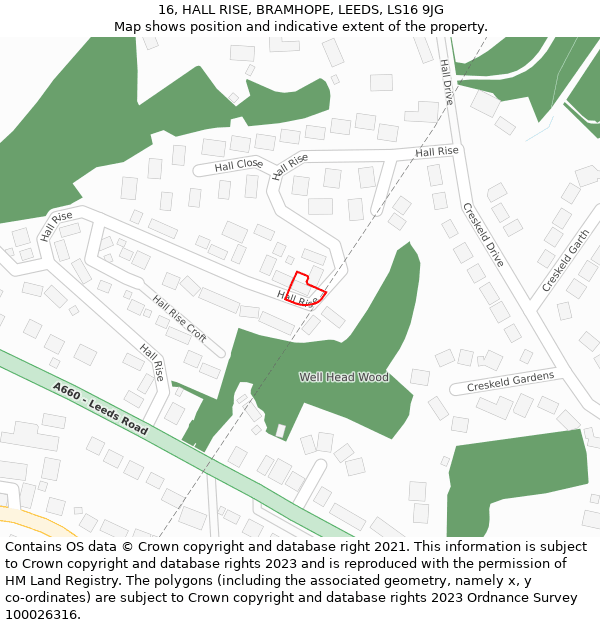 16, HALL RISE, BRAMHOPE, LEEDS, LS16 9JG: Location map and indicative extent of plot