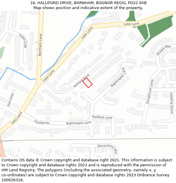 16, HALLIFORD DRIVE, BARNHAM, BOGNOR REGIS, PO22 0AB: Location map and indicative extent of plot