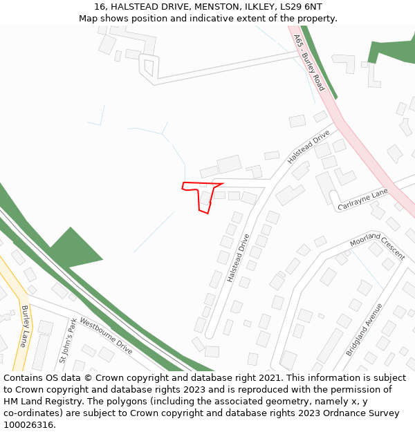 16, HALSTEAD DRIVE, MENSTON, ILKLEY, LS29 6NT: Location map and indicative extent of plot