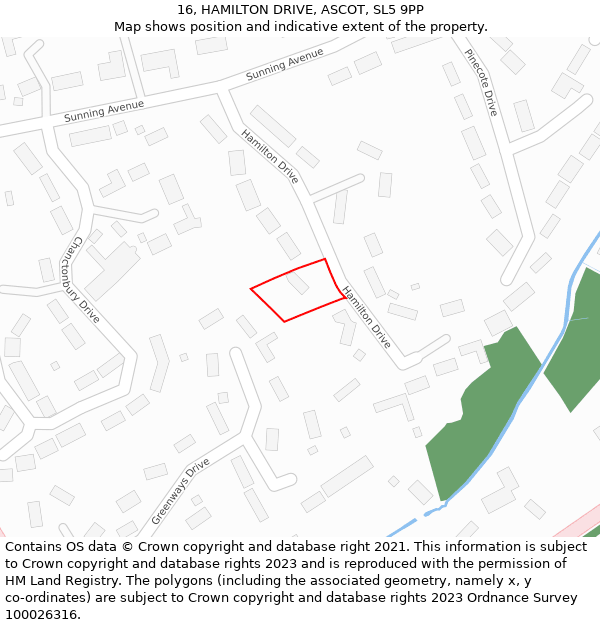 16, HAMILTON DRIVE, ASCOT, SL5 9PP: Location map and indicative extent of plot