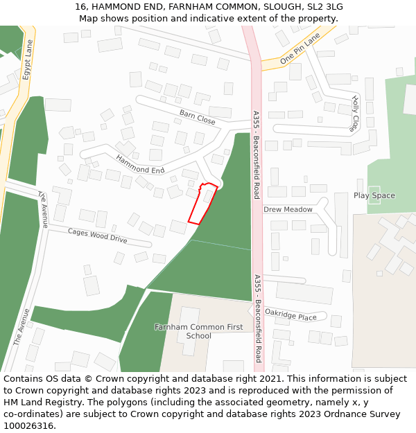 16, HAMMOND END, FARNHAM COMMON, SLOUGH, SL2 3LG: Location map and indicative extent of plot
