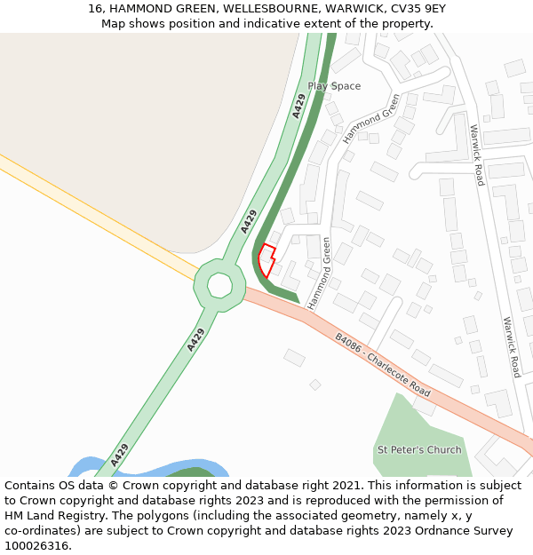 16, HAMMOND GREEN, WELLESBOURNE, WARWICK, CV35 9EY: Location map and indicative extent of plot