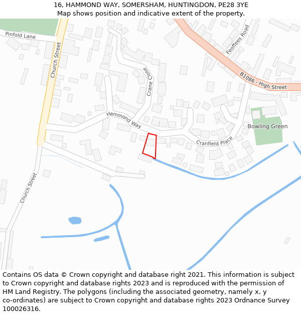 16, HAMMOND WAY, SOMERSHAM, HUNTINGDON, PE28 3YE: Location map and indicative extent of plot