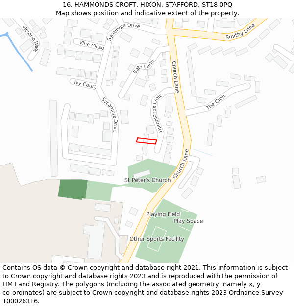 16, HAMMONDS CROFT, HIXON, STAFFORD, ST18 0PQ: Location map and indicative extent of plot